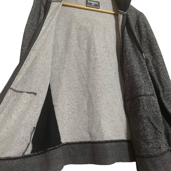 Express Thick Terry Knit Zip Up Grey Hoodie Sweater Size S - Picture 5 of 10